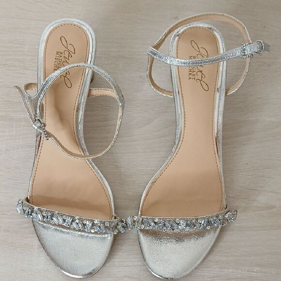 Jewel Badgley Mischka Silver Stiletto Heels with Sparkly Embellishments - Picture 1 of 9